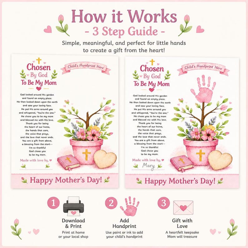 DIY Christian Mother's Day Handprint Craft | God Chose You Poem (PDF) Woodworking Blueprint - Step-by-Step Plan thumbnail 6