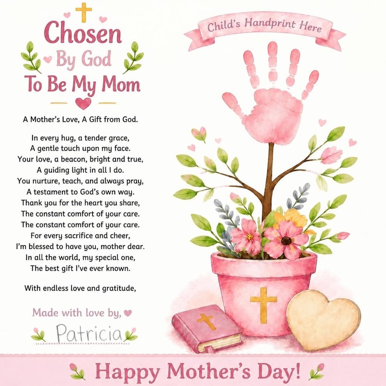 DIY Christian Mothers Day Handprint Craft | God Picked You Mom Keepsake (PDF Download) Woodworking Blueprint - Step-by-Step Plan thumbnail 3
