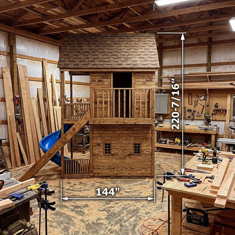 DIY DIY Playhouse Plans: 2-Story Elevated Kids Clubhouse, Backyard Fort Playground (PDF Download) Woodworking Blueprint - Step-by-Step Plan thumbnail 4