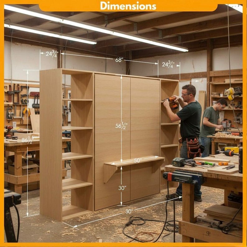 DIY DIY Queen Murphy Bed with Desk Plans | Horizontal Wall Bed Woodworking PDF Woodworking Blueprint - Step-by-Step Plan thumbnail 2
