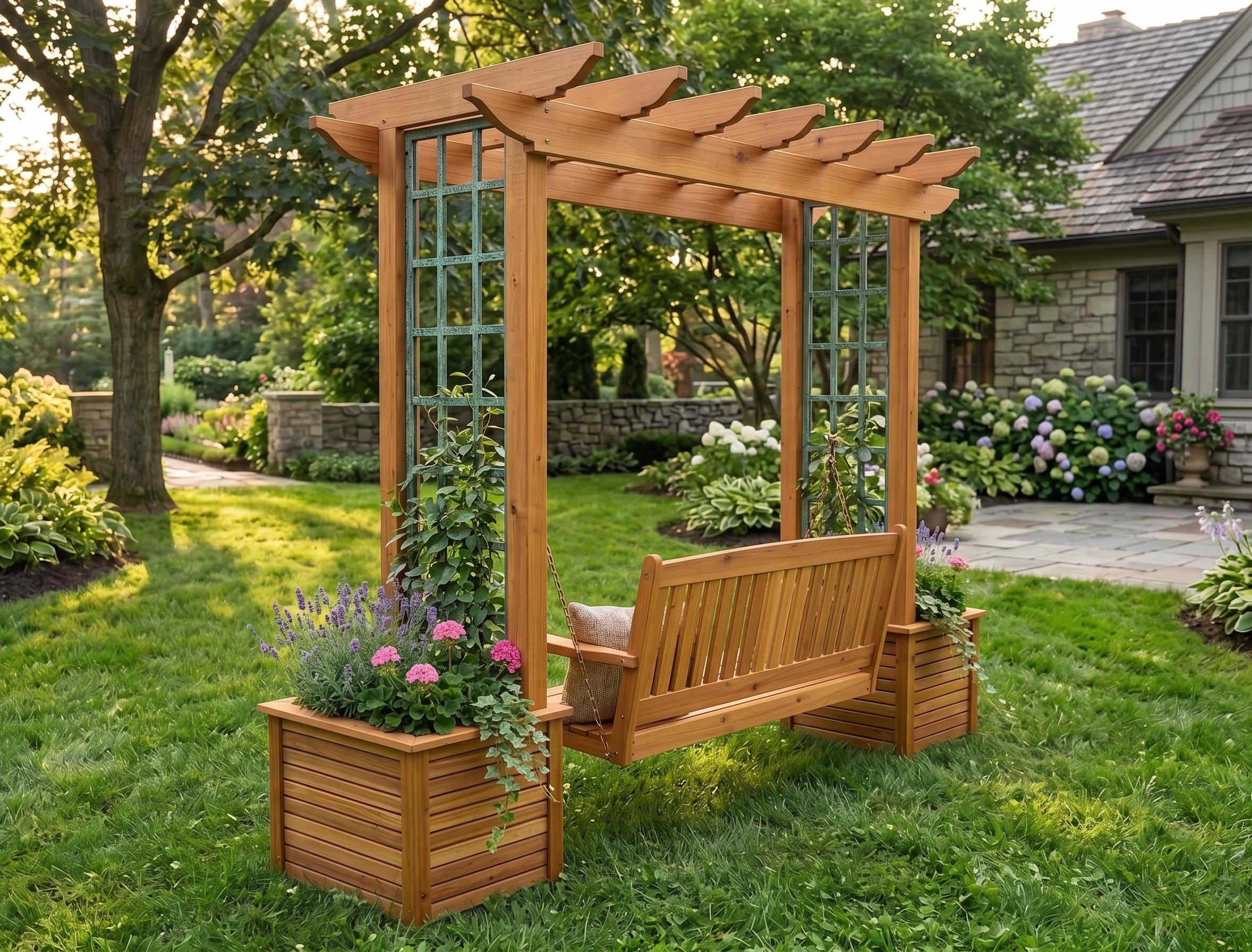 Arbor Swing Plans | Pergola Roof, A-Frame Freestanding (PDF Download) — Material and lumber overview