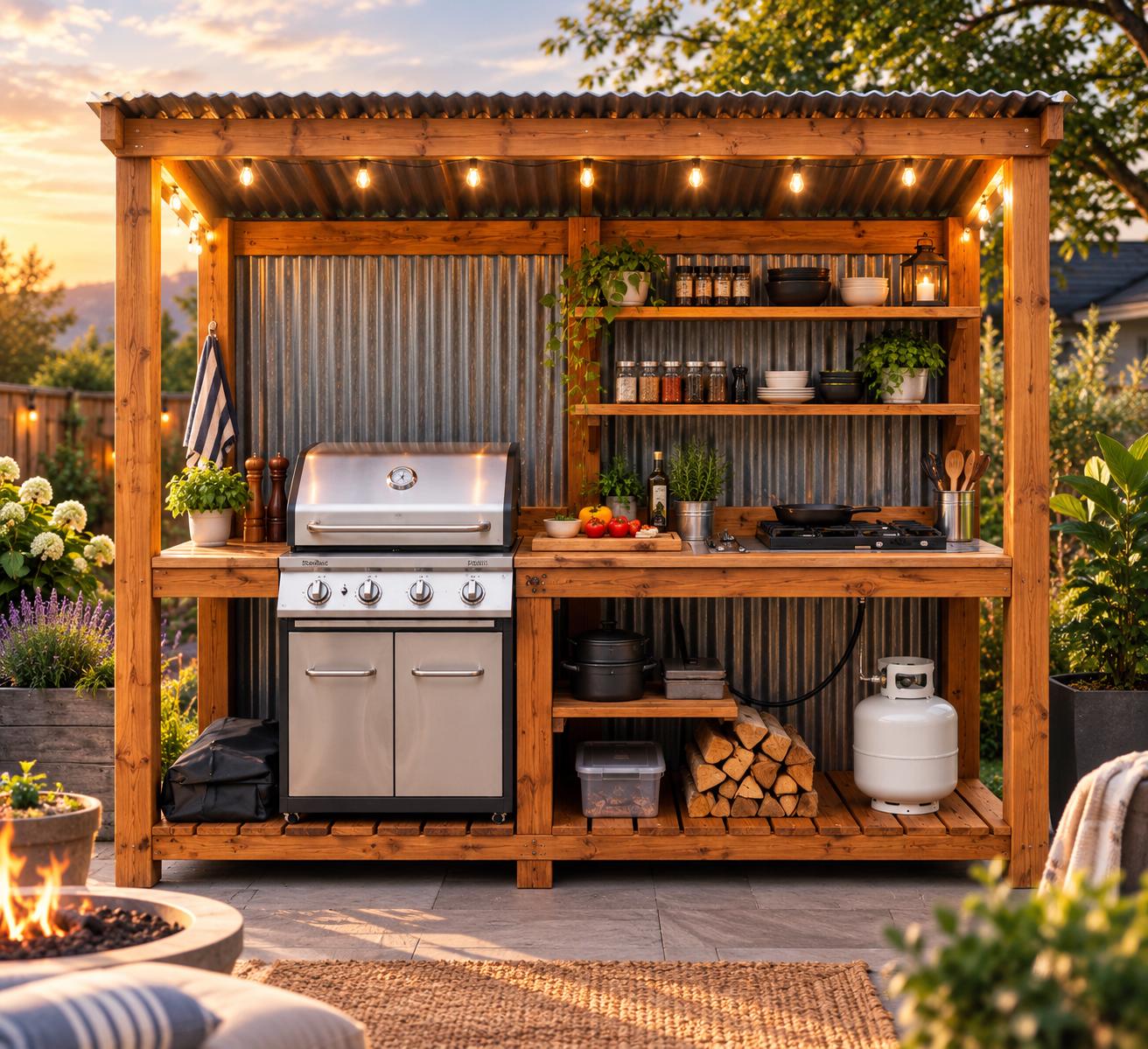 DIY Covered Outdoor Kitchen Plans | Wood BBQ Grill Station Blueprint (PDF Download)