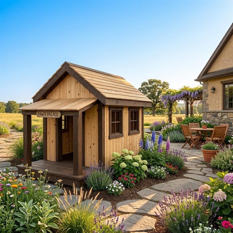 DIY Large Dog House Plans | Rustic Cabin Style Pet Kennel Blueprint (PDF Download) Woodworking Blueprint - Step-by-Step Plan thumbnail 3
