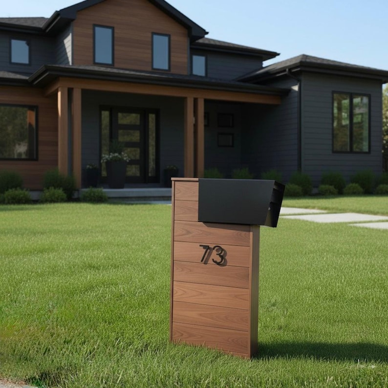 DIY Modern Mailbox Stand Plans: DIY Wooden Post with Planter (PDF Download) Woodworking Blueprint - Step-by-Step Plan thumbnail 1