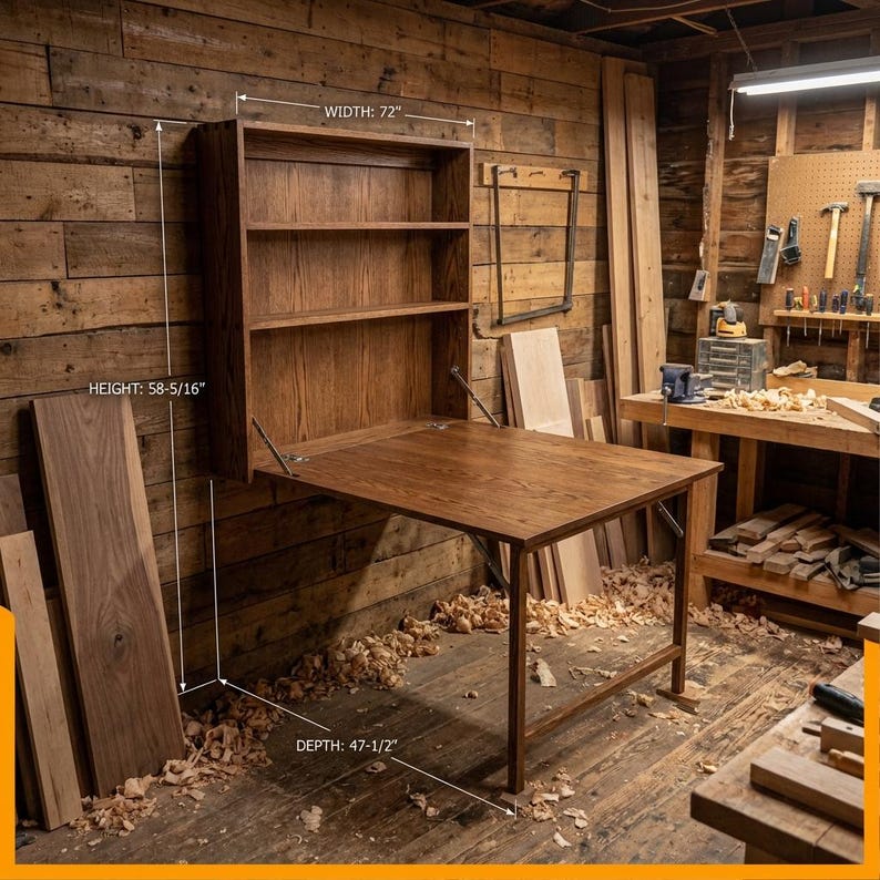DIY DIY Murphy Desk Plans: Wall Mounted Fold Down Table with Storage (PDF Download) Woodworking Blueprint - Step-by-Step Plan thumbnail 2