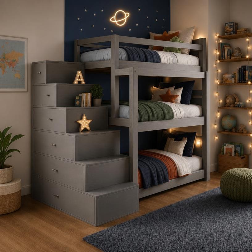 Triple Bunk Bed Plans with Storage Stairs — Material and lumber overview