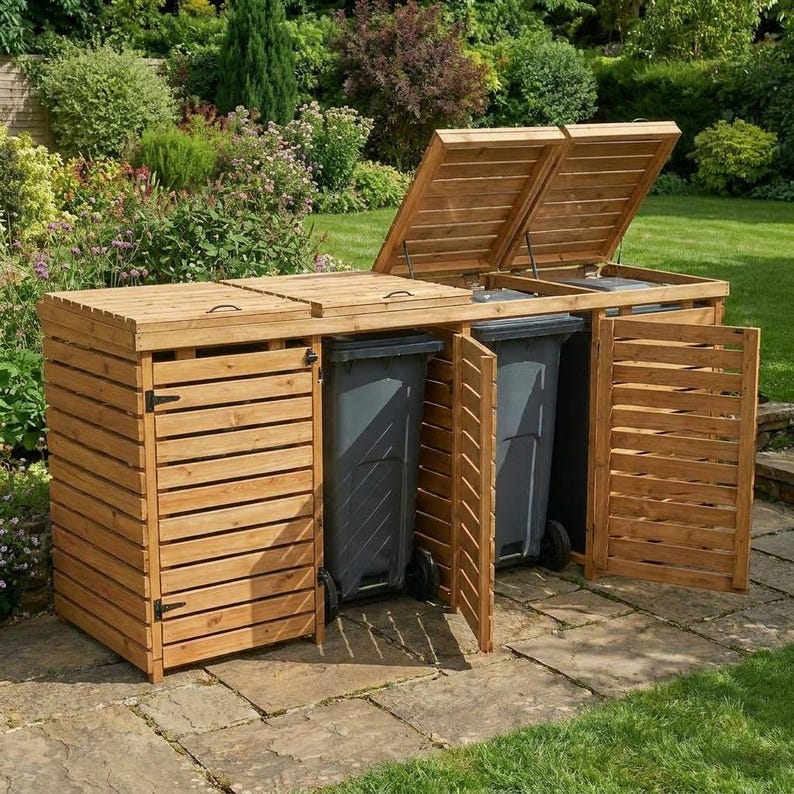 DIY Four Wheelie Bin Storage Plans PDF | 90 Gallon & 340L Outdoor Trash Can Enclosure | DIY Garbage Bin Shed Plans Woodworking Blueprint - Step-by-Step Plan thumbnail 5