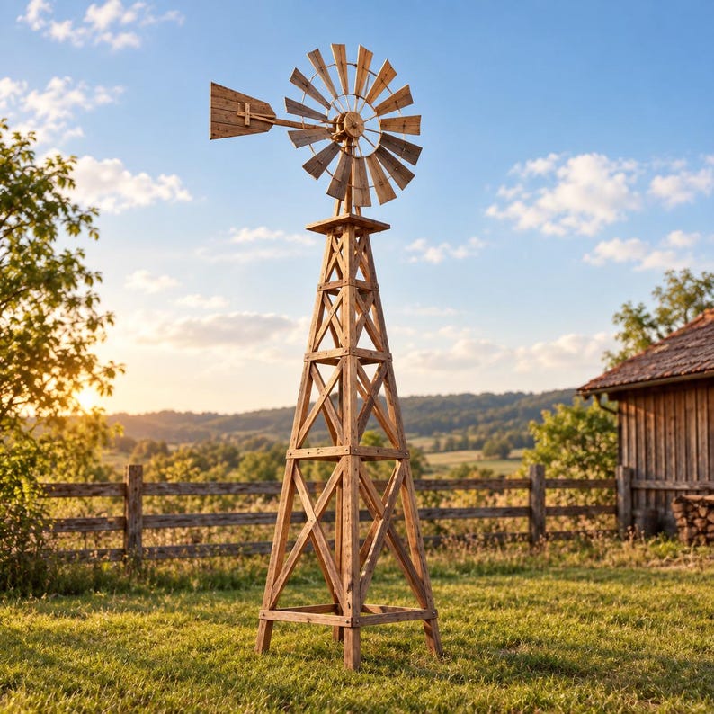 DIY DIY 13 FT Big Wooden Windmill Head Plans, Western Farmhouse Garden Decor (Digital Download) Woodworking Blueprint - Step-by-Step Plan thumbnail 1