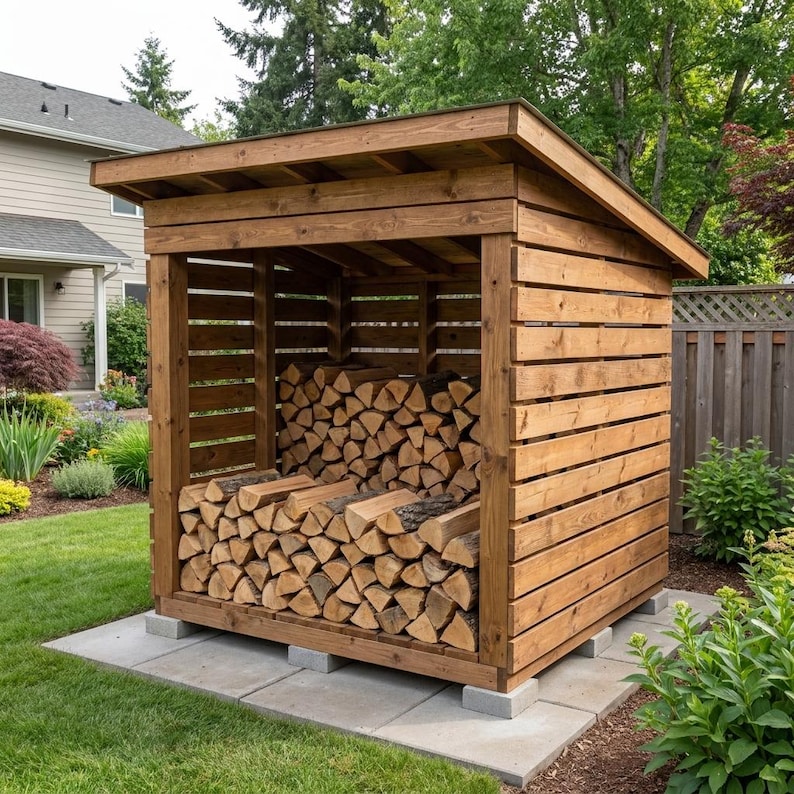 DIY Modern Firewood Shed Plan | 8x10 Lean-To Wood Storage PDF Download Woodworking Blueprint - Step-by-Step Plan thumbnail 1