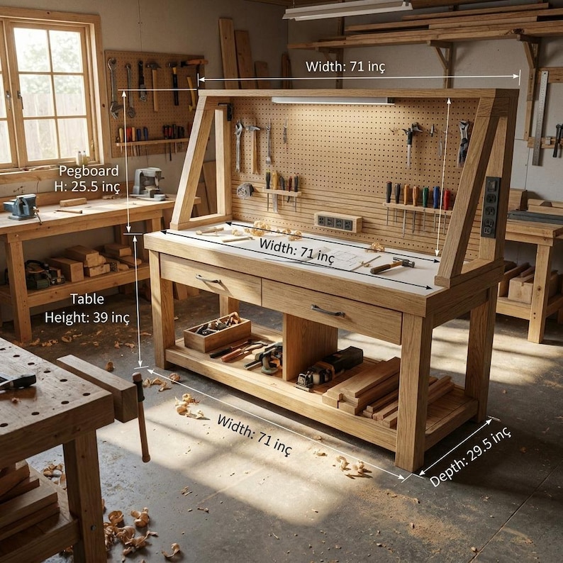 DIY Heavy Duty Workbench Plans | Shelves, Pegboard, Mobile Craft Table (PDF Download) Woodworking Blueprint - Step-by-Step Plan thumbnail 2