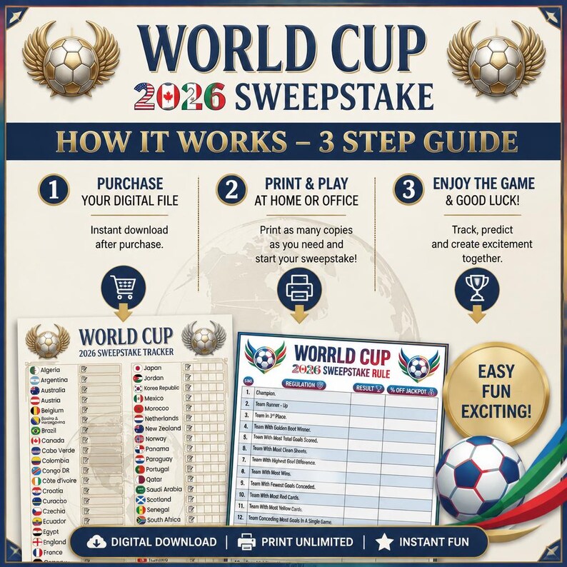 DIY World Cup 2026 Sweepstake Kit PDF | Football Office Pool Game | Soccer Party Printable | FIFA Sweep Stake Instant Download Woodworking Blueprint - Step-by-Step Plan thumbnail 4