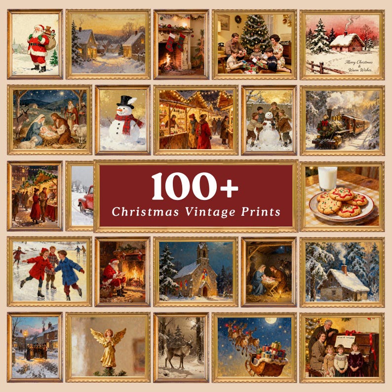 DIY Vintage Christmas Prints Bundle | 100+ Holiday Wall Art (Digital Download) Woodworking Blueprint - Step-by-Step Plan thumbnail 1