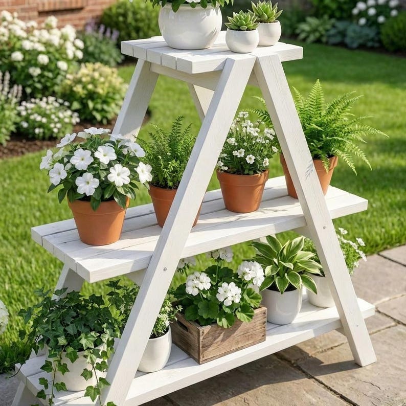 DIY Rustic 3 Tier Wooden Plant Stand Plans, A-Frame Garden Shelf (PDF Download) Woodworking Blueprint - Step-by-Step Plan thumbnail 4