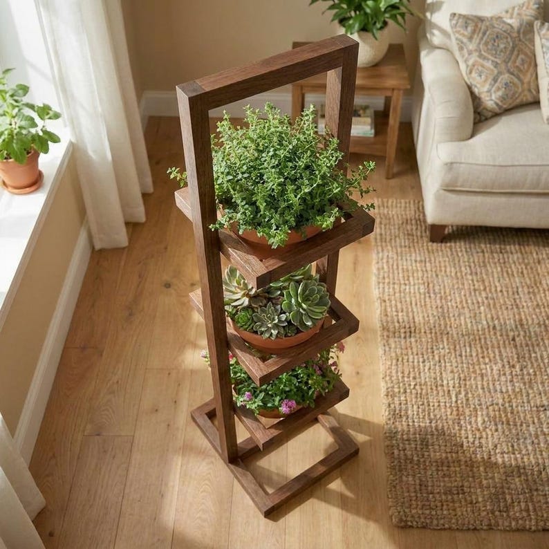 DIY 3-Tier Wooden Plant Stand Plan | DIY Ladder Shelf Blueprint (PDF Download) Woodworking Blueprint - Step-by-Step Plan thumbnail 5