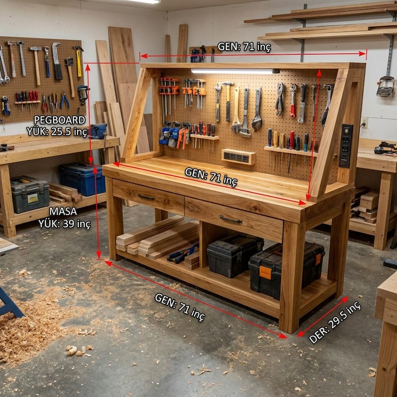 DIY DIY Workbench Plans | Mobile Heavy Duty Craft Table with Shelves, Pegboard (PDF Download) Woodworking Blueprint - Step-by-Step Plan thumbnail 3