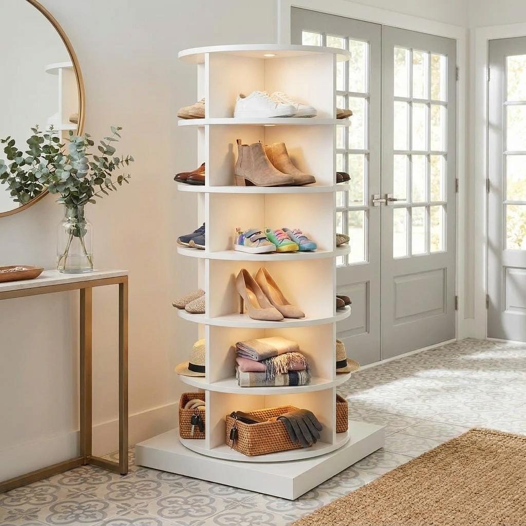 DIY Rotating Shoe Rack Plans | Spinning Shoe Carousel & Tower Woodworking Blueprint PDF