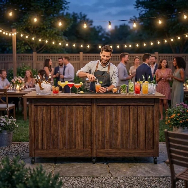 DIY DIY Mobile Bar Plans: Outdoor Patio Beverage Station, Bar on Wheels (PDF Download) Woodworking Blueprint - Step-by-Step Plan thumbnail 1