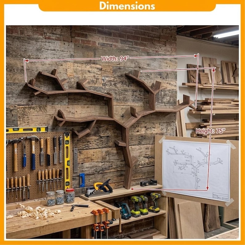 DIY DIY Tree Bookshelf & Bookcase Plans PDF | Wall Mounted Branch Library Blueprint | Nature Inspired Floating Shelf Woodworking Plan Woodworking Blueprint - Step-by-Step Plan thumbnail 2