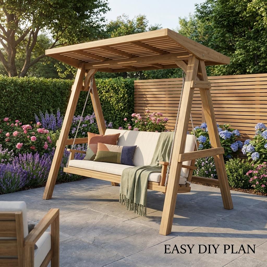DIY Arbor Swing Plans | Pergola Roof A-Frame Freestanding Garden (PDF Download)