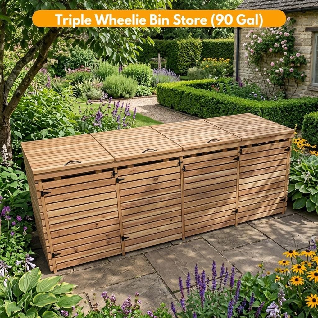 DIY Four Wheelie Bin Storage Plans PDF | 90 Gallon & 340L Outdoor Trash Can Enclosure | DIY Garbage Bin Shed Plans Woodworking Blueprint - Step-by-Step Plan
