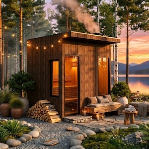 Modern Outdoor Sauna Plans | 4 Person DIY Cabin Blueprint (Instant Download) image 1