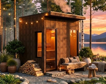 Modern Outdoor Sauna Plans | 4 Person DIY Cabin Blueprint (Instant Download)