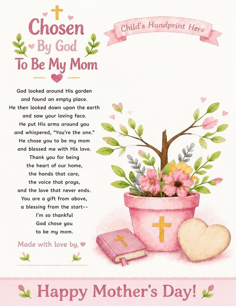 DIY Christian Mother's Day Handprint Craft | God Picked You Poem (PDF) Woodworking Blueprint - Step-by-Step Plan thumbnail 6