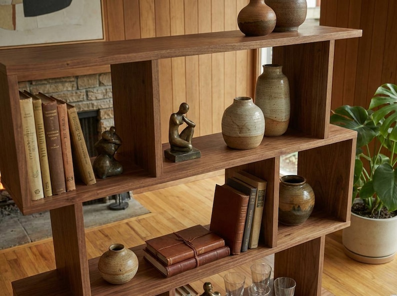 DIY Mid-Century Modern Bookshelf Plans | Geometric Asymmetrical Bookcase Blueprint (PDF Download) Woodworking Blueprint - Step-by-Step Plan thumbnail 8