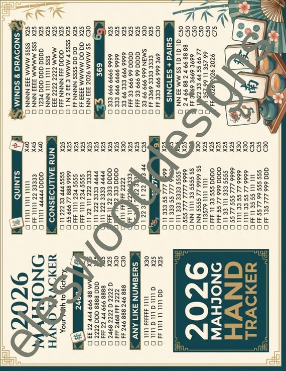 mao.ページ 2026 Mahjong Hand Tracker PDF | NMJL Card Download (digital