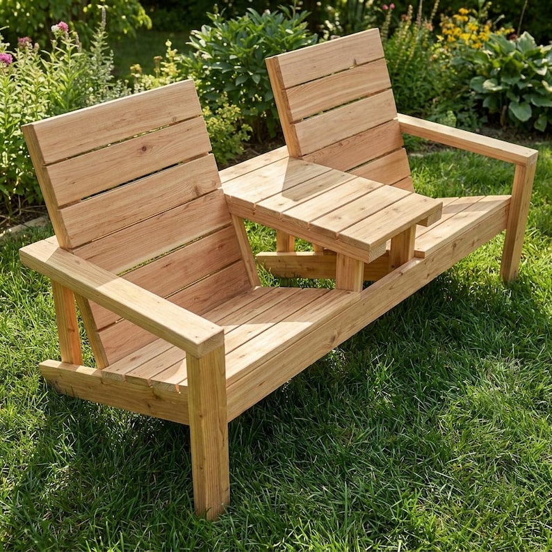 DIY Double Garden Chair Bench Plans | Adirondack Patio Seating with Table (PDF Download) Woodworking Blueprint - Step-by-Step Plan thumbnail 6