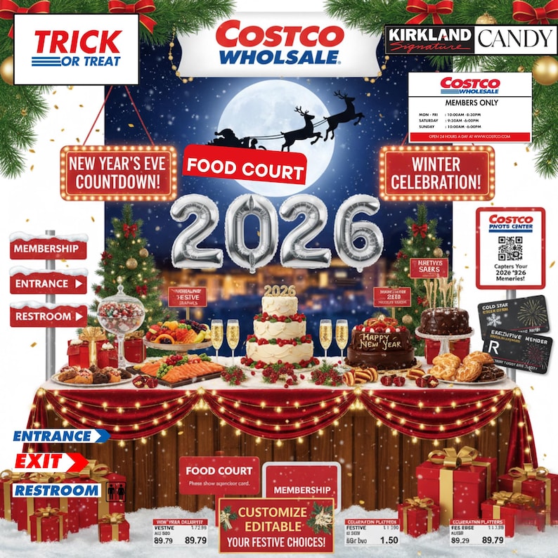 DIY Costco New Year Party Printables | Editable Food Court Decor (Digital Download) Woodworking Blueprint - Step-by-Step Plan thumbnail 1
