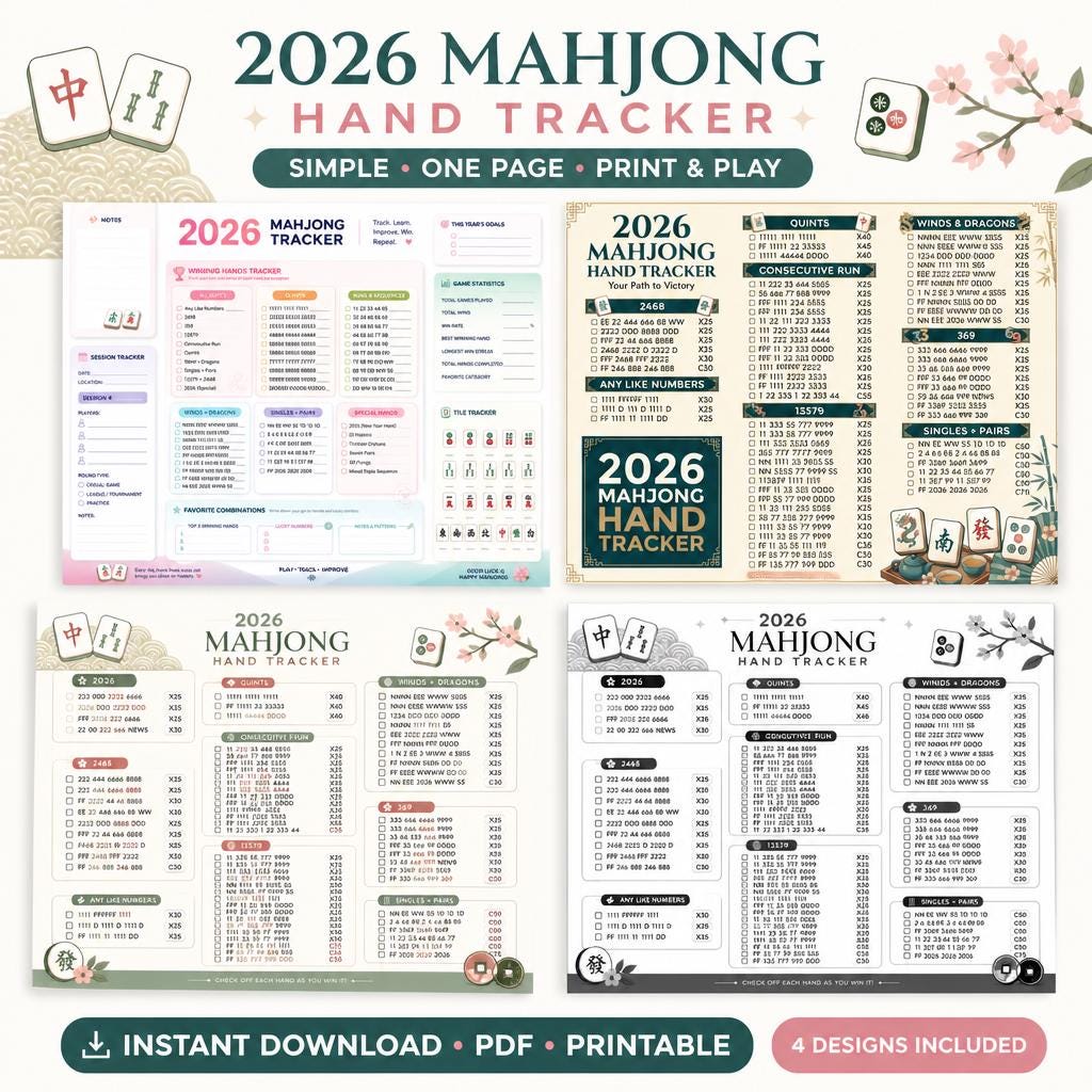 2026 Mahjong Hand Tracker PDF | NMJL Card Download (Digital Download)