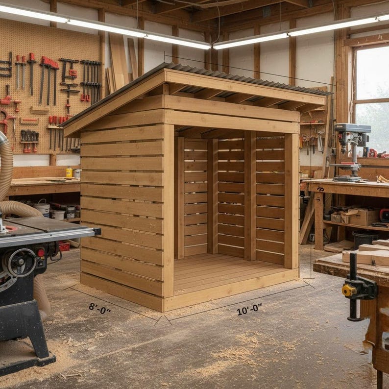 DIY Modern Firewood Shed Plan | 8x10 Lean-To Wood Storage PDF Download Woodworking Blueprint - Step-by-Step Plan thumbnail 2