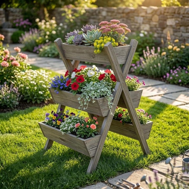 DIY 5-Tier Garden Planter Plans – Wooden Raised Vegetable Planter (PDF Download) Woodworking Blueprint - Step-by-Step Plan thumbnail 1