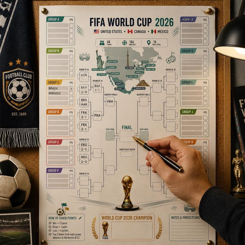 DIY FIFA World Cup 2026 Wall Chart Poster PDF | 12 Groups Bracket Tracker | All 104 Matches | Printable Tournament Schedule Woodworking Blueprint - Step-by-Step Plan thumbnail 2