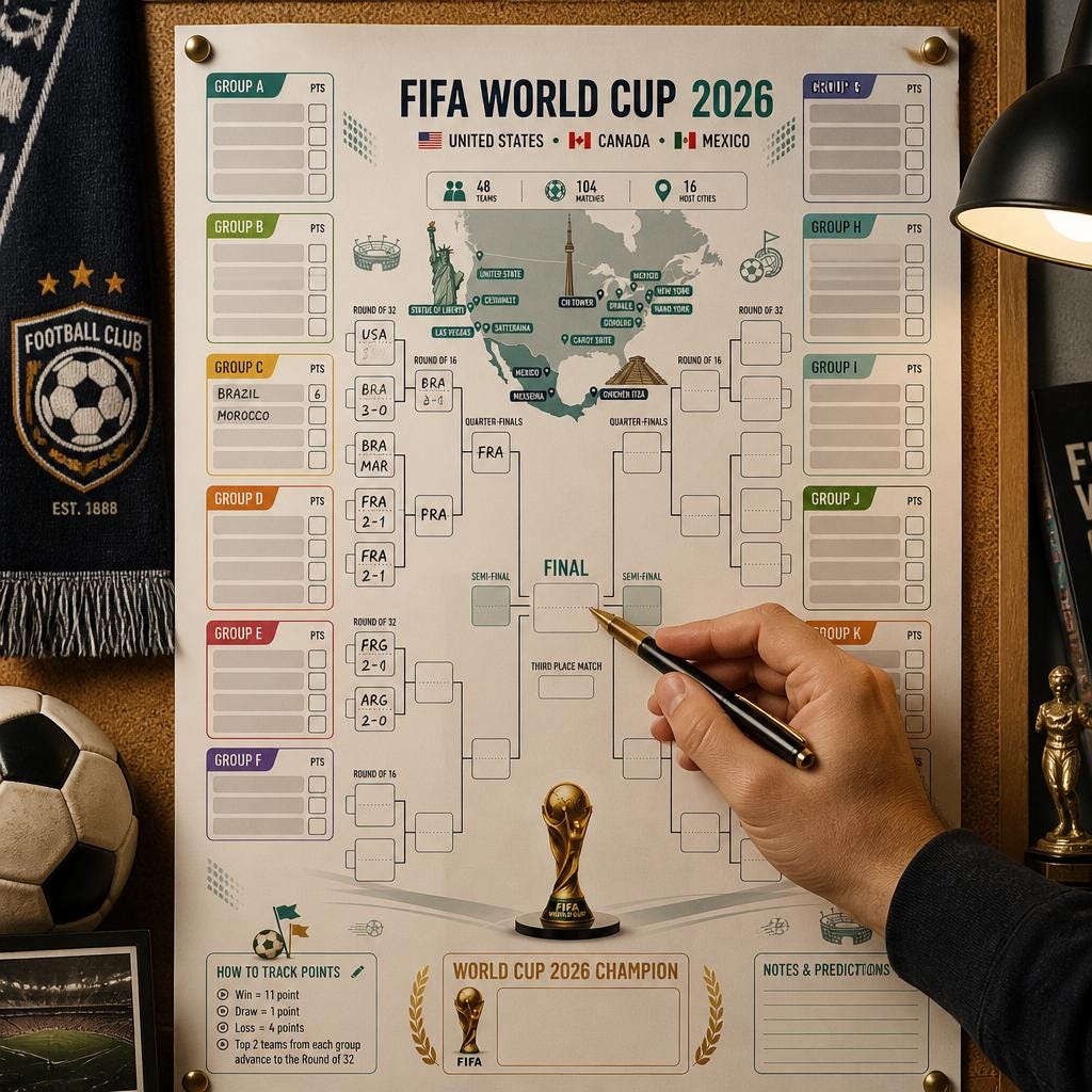 FIFA World Cup 2026 Bracket Tracker Poster — Step-by-step 3D assembly diagram