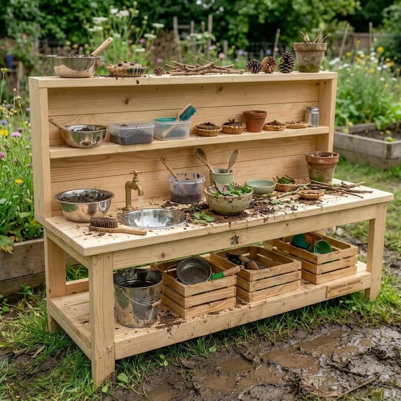 DIY Kids Mud Kitchen Plans | Wooden Outdoor Play Station Blueprint (PDF Download) Woodworking Blueprint - Step-by-Step Plan thumbnail 4