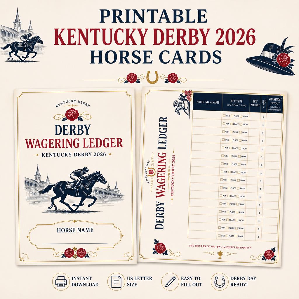 Kentucky Derby 2026 Wagering Ledger — Printable Bet Tracker Sheet, Derby Party Bookie Board PDF