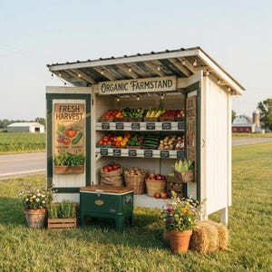 Projeto em PDF para montar uma barraca de produtos agrícolas | Barraca portátil para venda de frutas, ovos, flores e pães à beira da estrada imagem 3