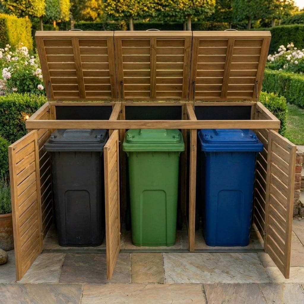 Triple Wheelie Bin Storage Plans | Wooden Trash Can Enclosure Blueprint (PDF Download)