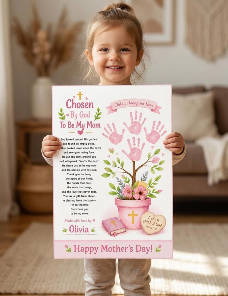DIY Christian Mother's Day Handprint Craft | God Picked You Poem (PDF) Woodworking Blueprint - Step-by-Step Plan thumbnail 2