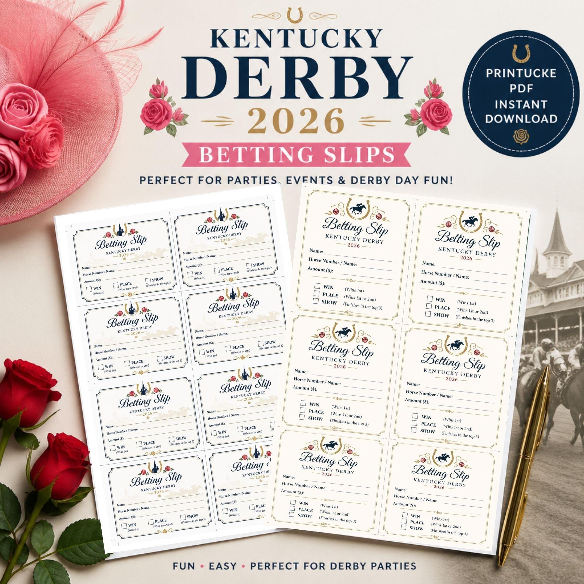 Kentucky Derby 2026 Betting Slips, Printable Wagering Tickets, Derby Party Game (PDF)