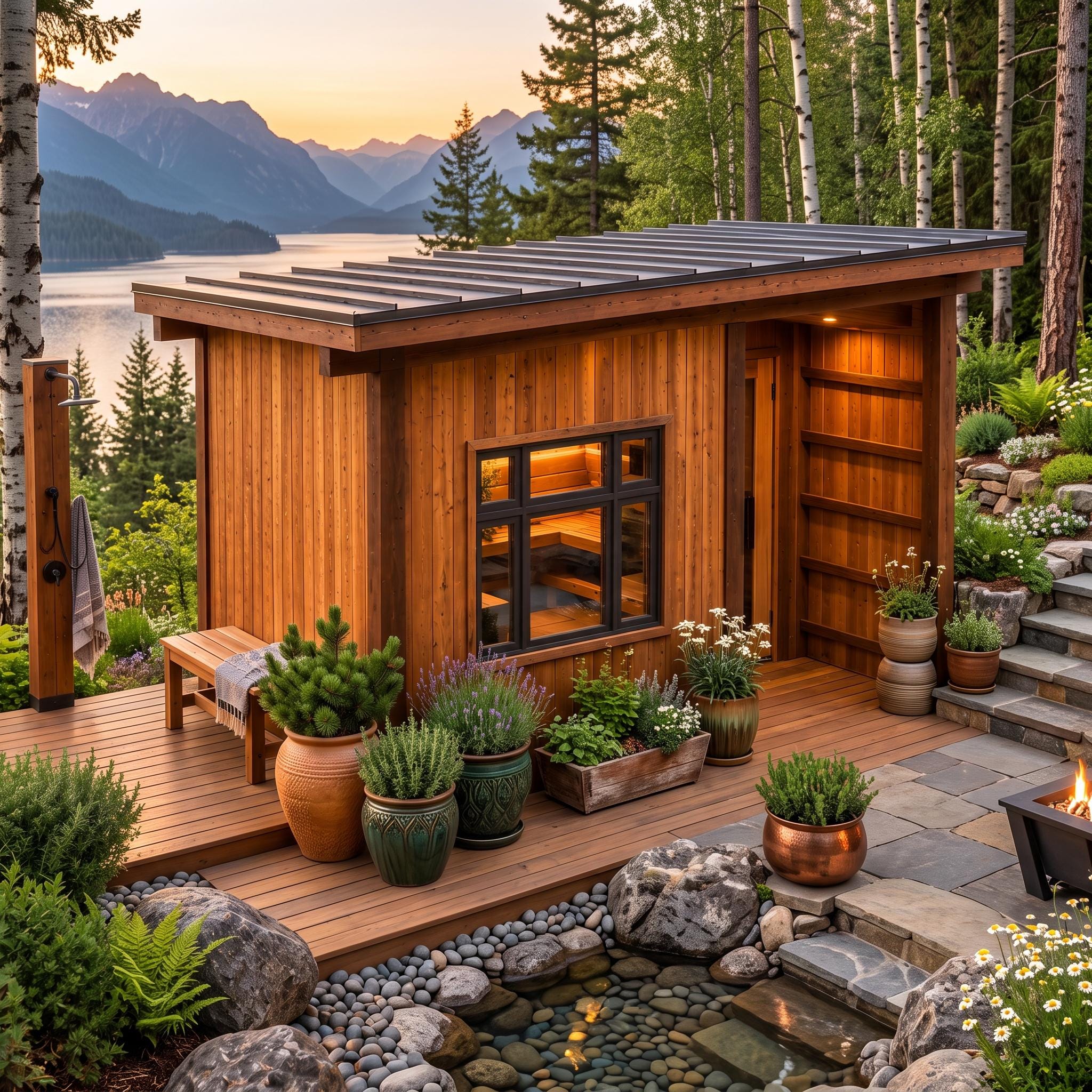 DIY Modern Outdoor Sauna Plans PDF | Backyard Blueprint With Window & Shower Porch | Digital Download — Dimension diagram