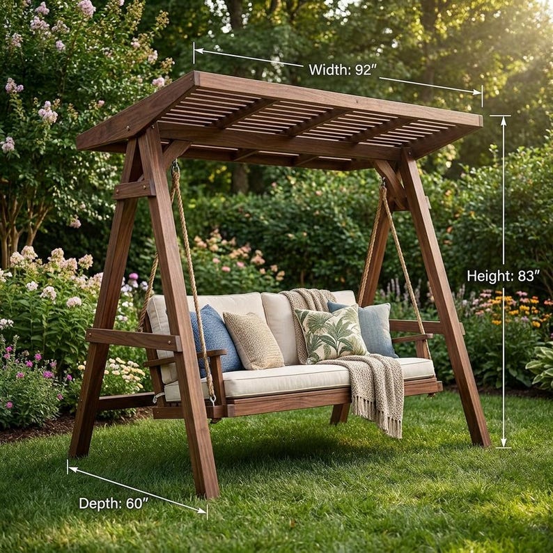 DIY DIY Arbor Swing Plans | Pergola Roof A-Frame Freestanding Garden (PDF Download) Woodworking Blueprint - Step-by-Step Plan thumbnail 2
