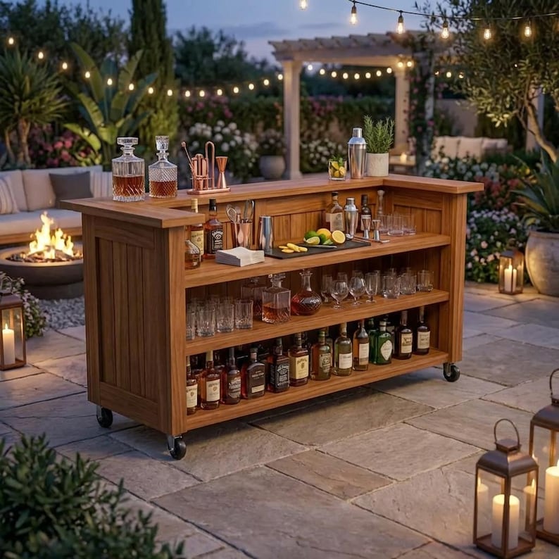 DIY DIY Mobile Bar Plans: Outdoor Patio Beverage Station, Bar on Wheels (PDF Download) Woodworking Blueprint - Step-by-Step Plan thumbnail 4