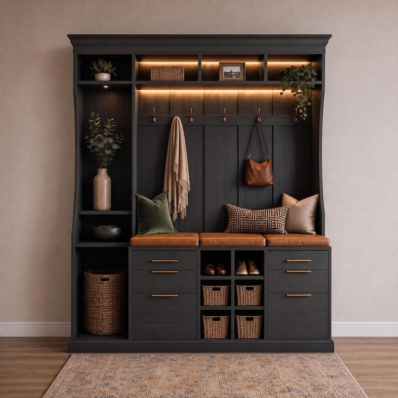 DIY Built-In Cabinets Plans, Mudroom Hall Tree Blueprint, Wall Unit Storage (Digital Download) Woodworking Blueprint - Step-by-Step Plan thumbnail 1