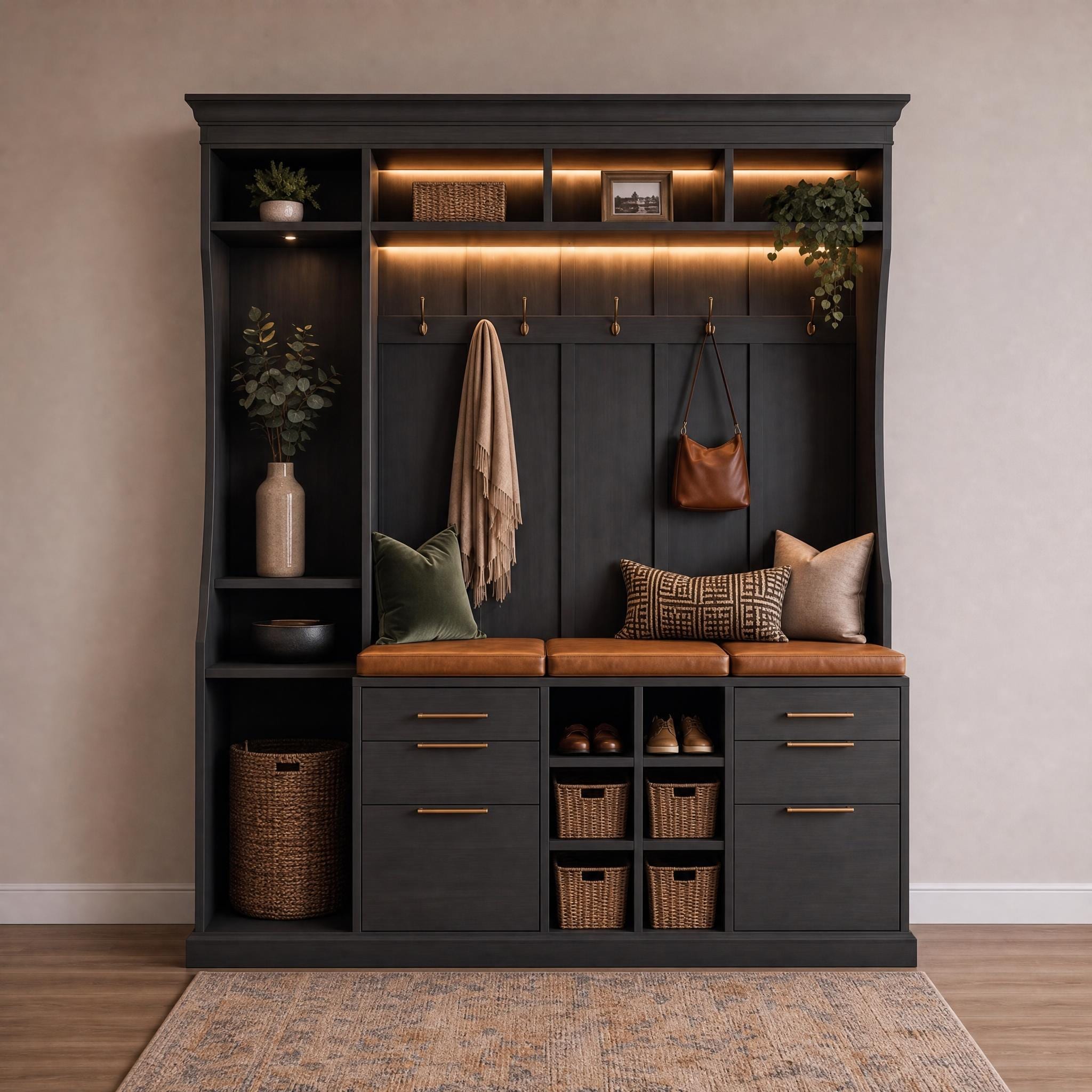 Built-In Cabinets Plans, Mudroom Hall Tree Blueprint, Wall Unit Storage (Digital Download)