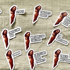 JESUS PEEKING Memes Pieces | Version anglaise | Stickers mèmes | Plus de 100 modèles | Stickers mèmes personnalisés