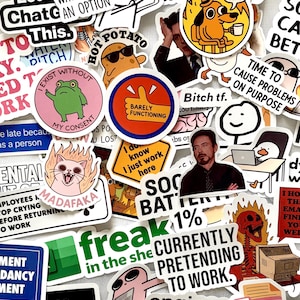 Peut inclure: Une collection d'autocollants colorés et humoristiques avec divers motifs et textes. Les autocollants présentent des personnages de dessins animés, des phrases amusantes et des sentiments auxquels on peut s'identifier.