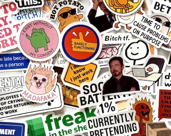 Sarcastic Work Stickers | Funny Kindle, Laptop, Water Bottle Decals
